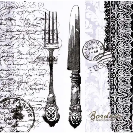 Serwetka do decoupage sztućce na koronkowym obrusie 33x33 PAPSTAR Unikat